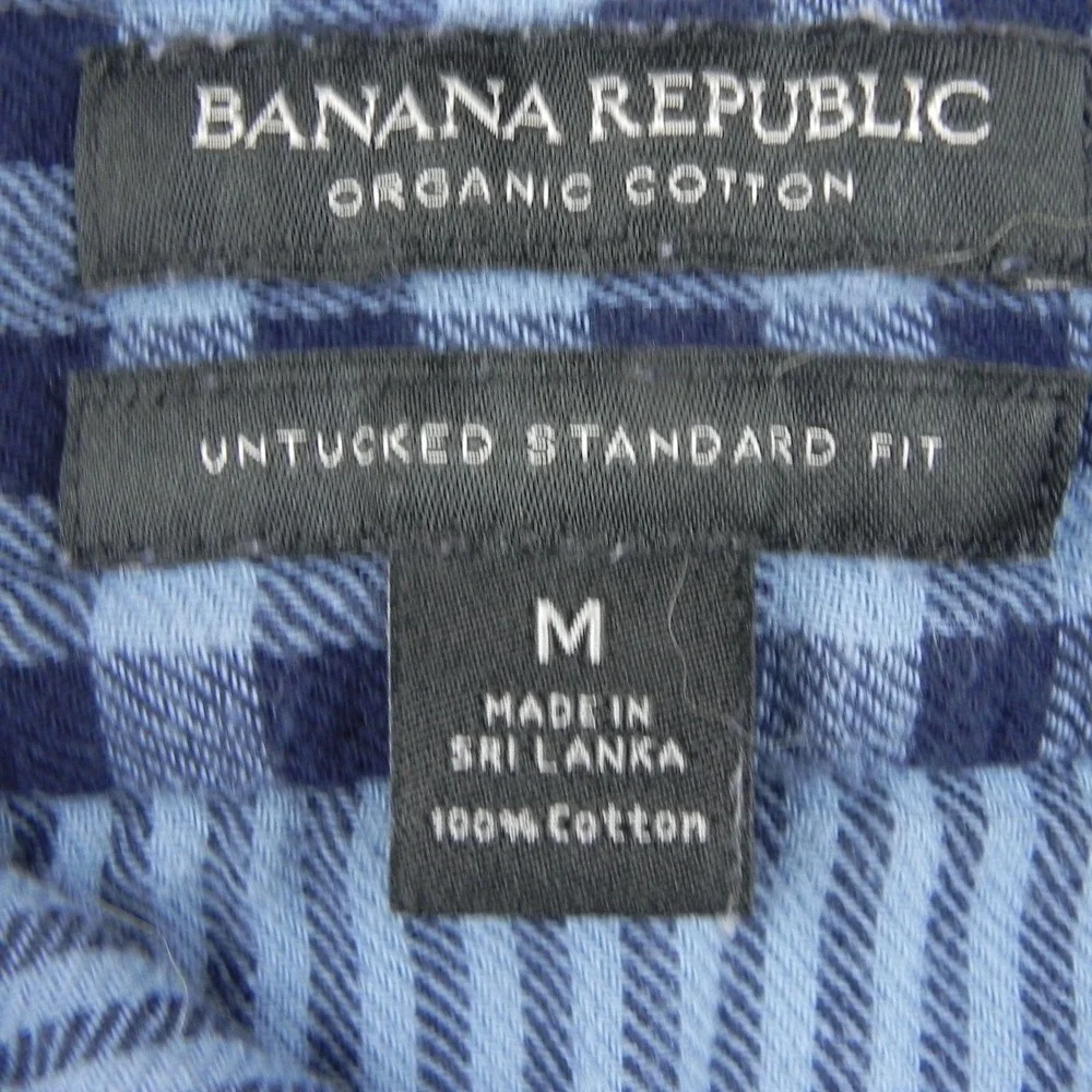 Banana Republic Shirt Mens M Untucked Standard Fit Blue Gingham Organic Cotton